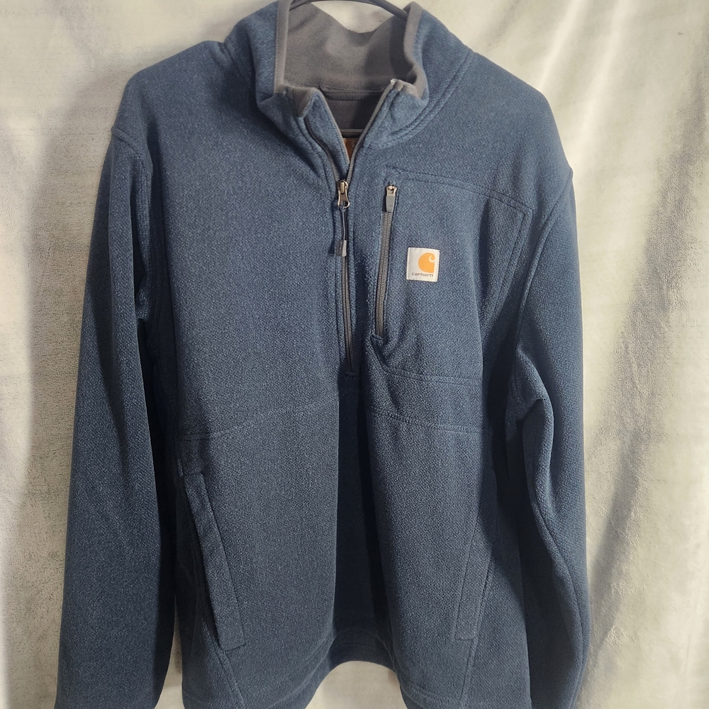 Carhartt Blue 1/4 Zip-Up Fleece Jacket with Gold Logo Tag